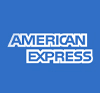 American Express logo in white text on blue background.