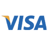 Visa payment card company logo featuring blue and gold lettering on white background.