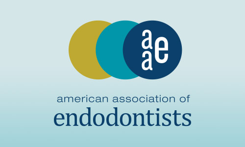 American Association of Endodontists logo with overlapping circles and text on light blue background.