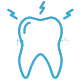 Blue line icon of a tooth with lightning bolts indicating pain or sensitivity.