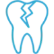 Blue tooth icon with lightning bolt crack, representing dental damage or tooth fracture.